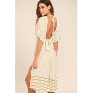 Faithful the Brand Mustang Beige and Cream Striped Midi Dress - 6
